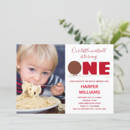 Little Meatball Turning One Photo First Birthday  Invitation