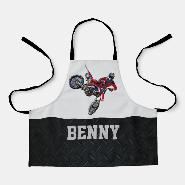 Little Mechanic Dirt Bike Name Race Boy Son Cool Apron (Front)
