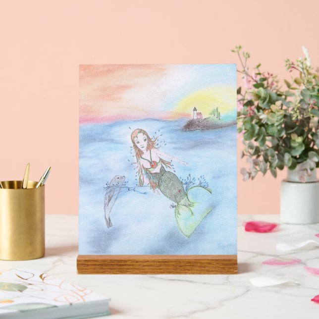 Little mermaid and friend off the coast of Maine  Acrylic Sign (Wedding)