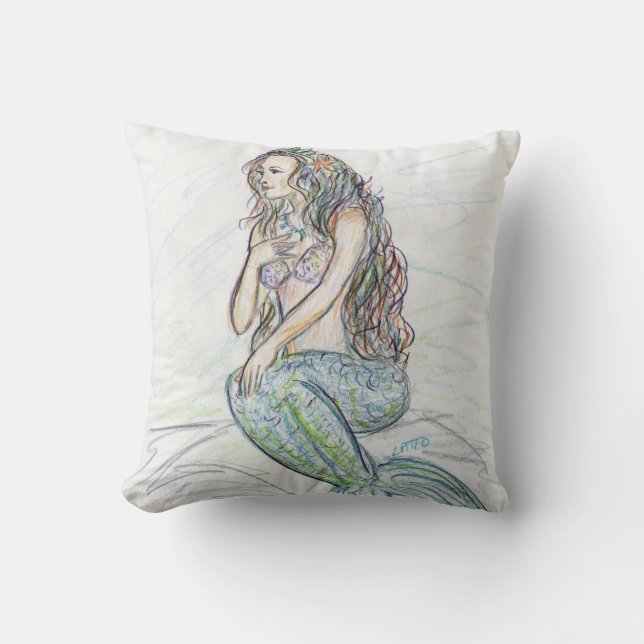Little Mermaid Art Throw Pillow (Front)