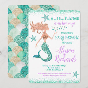 Little mermaid baby shower girl under the sea invitation
