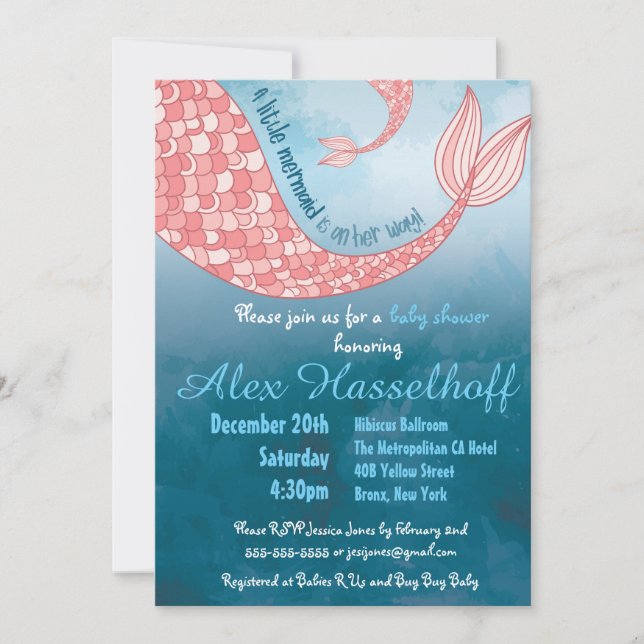 Little Mermaid Baby Shower Invitation (Front)