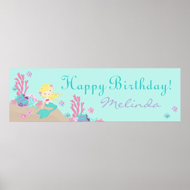 Little Mermaid Birthday Banner Blond Poster (Front)