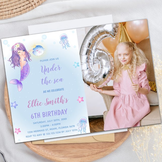 Little Mermaid Birthday Card with Photo (Little Mermaid Cards with photo)