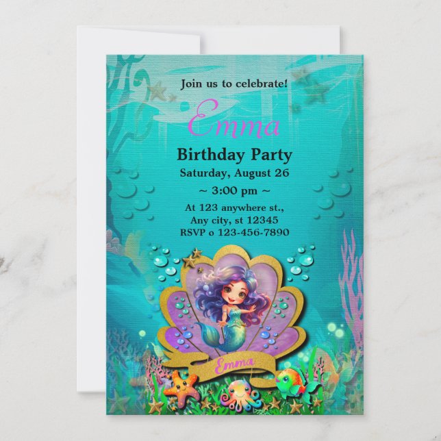 Little Mermaid Birthday Girl Party - Under the Sea Invitation (Front)