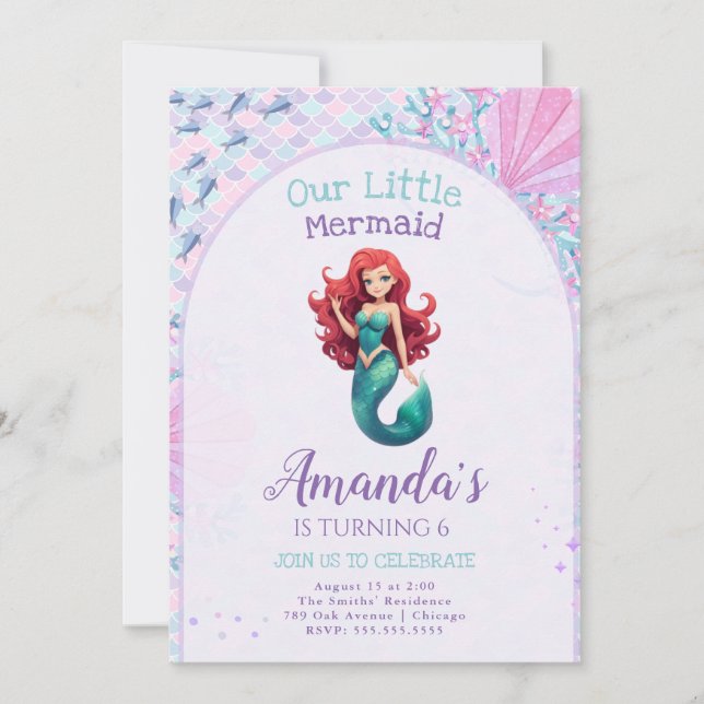 Little Mermaid Birthday Invitation (Front)