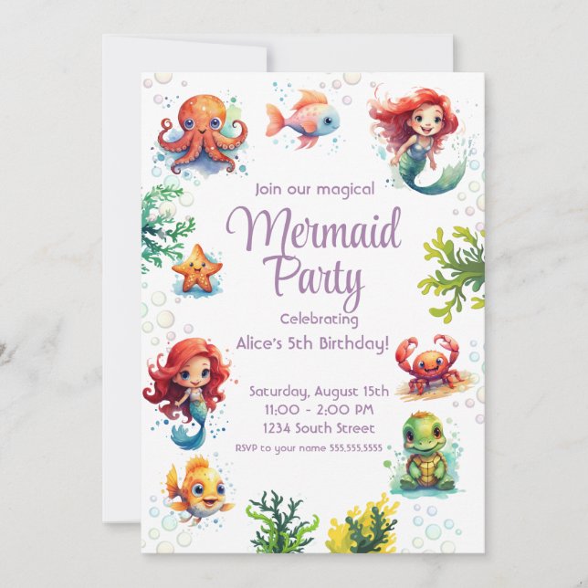 Little Mermaid Birthday Invitation Party (Front)