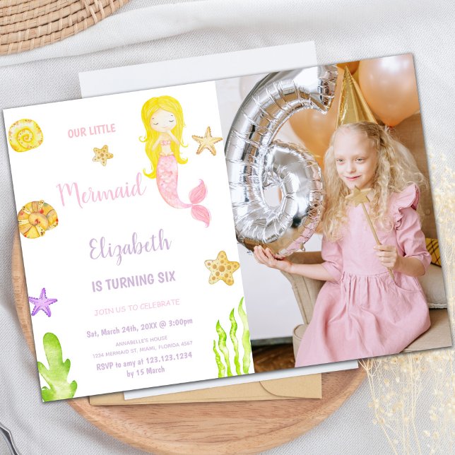 Little Mermaid Birthday Invitations with Photo (Little Mermaid Birthday Invitations with photo)