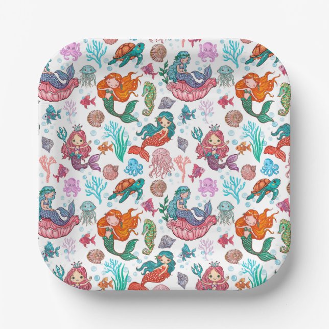Little Mermaid Birthday Paper Napkin Paper Plate (Front)