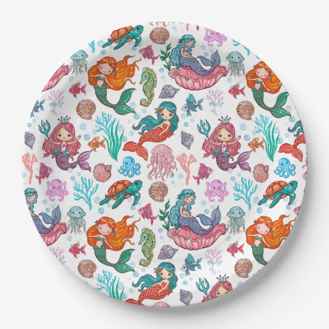 Little Mermaid Birthday Paper Napkin Paper Plate (Front)