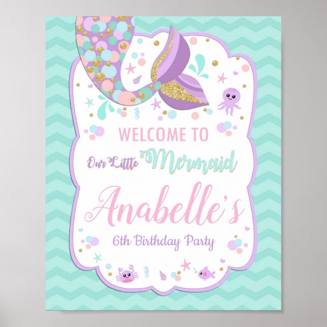 Little Mermaid Birthday Party Welcome Sign Poster (Front)