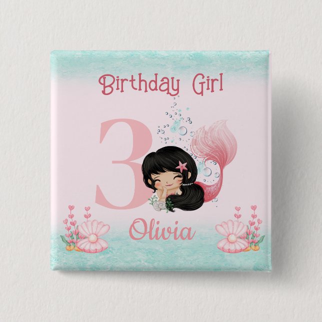 Little Mermaid Birthday Pink 15 Cm Square Badge (Front)