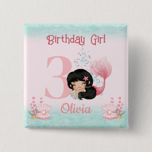 Little Mermaid Birthday Pink 15 Cm Square Badge