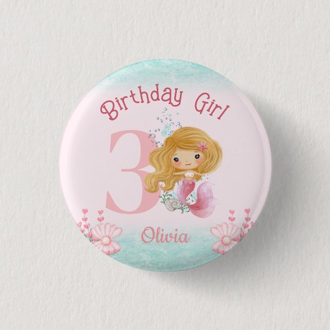 Little Mermaid Birthday Pink 3 Cm Round Badge (Front)