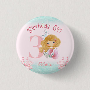 Little Mermaid Birthday Pink 3 Cm Round Badge