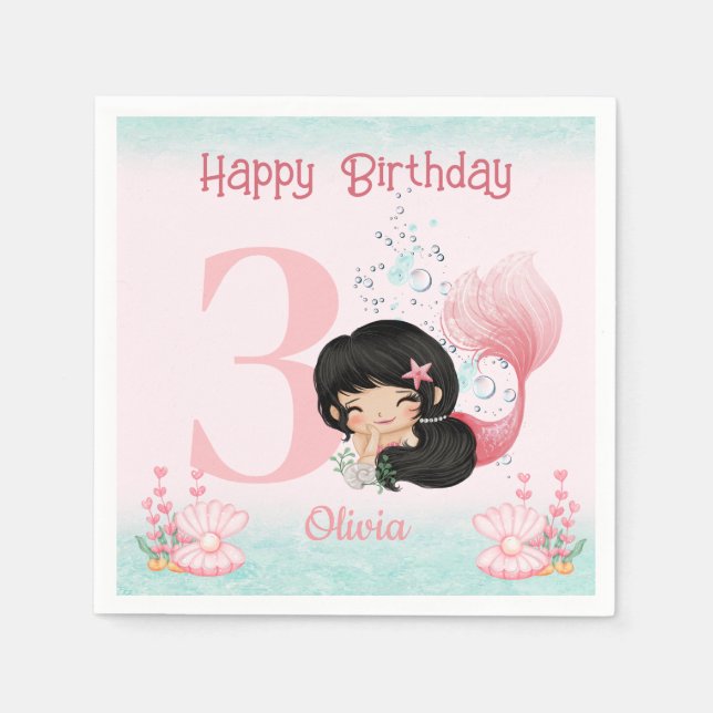 Little Mermaid Birthday Pink Napkin (Front)