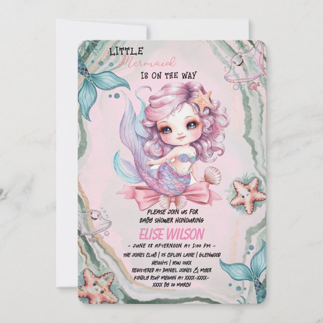 Little Mermaid bow is on the way baby shower2 Invitation (Front)