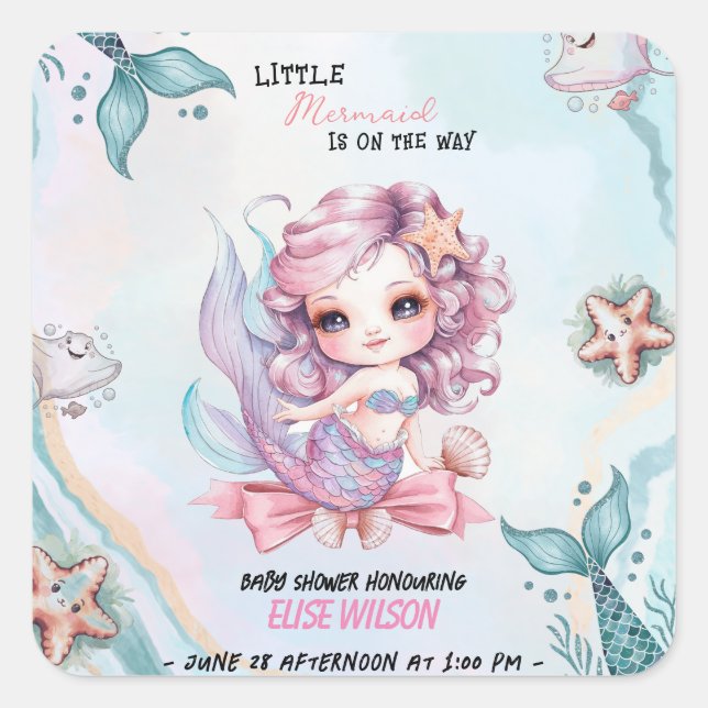 Little Mermaid bow is on the way baby shower Square Sticker (Front)