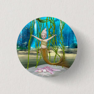 Little Mermaid Cute Fantasy Girl, Blue Ocean 3 Cm Round Badge