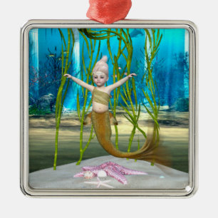 Little Mermaid Cute Fantasy Girl, Blue Ocean Metal Tree Decoration