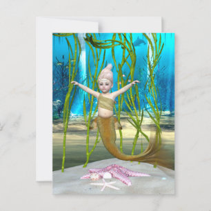 Little Mermaid Cute Fantasy Girl, Blue Ocean Postcard