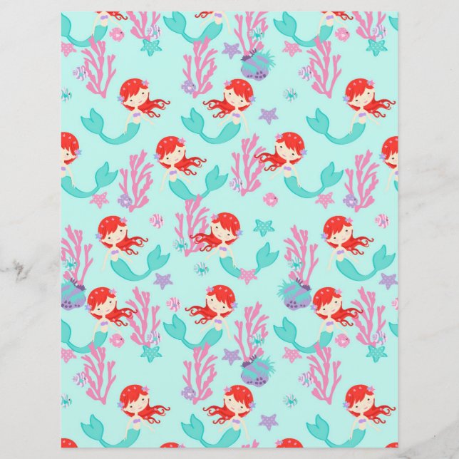 Little Mermaid Dual-sided Scrapbook Paper Auburn 2 (Front)