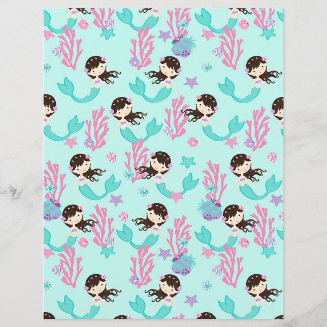 Little Mermaid Dual-sided Scrapbook Paper Brunet 1 (Front)
