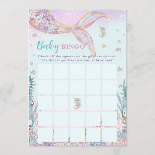 Little Mermaid Girl Baby Shower Bingo Game Card