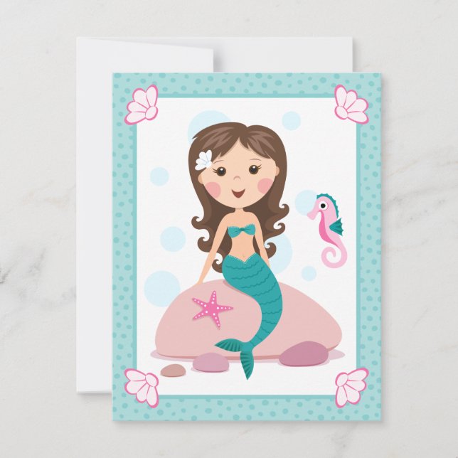 Little mermaid girl cute flat thank you note cards (Front)