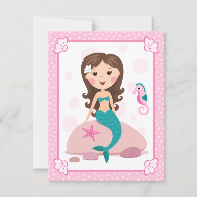 Little mermaid girl cute girly birthday invitation (Front)