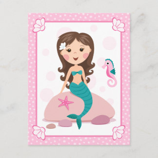 Little mermaid girl cute girly birthday invitation