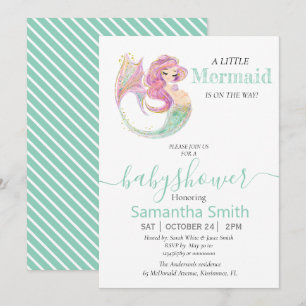 LITTLE MERMAID GREEN Baby Shower Invitation