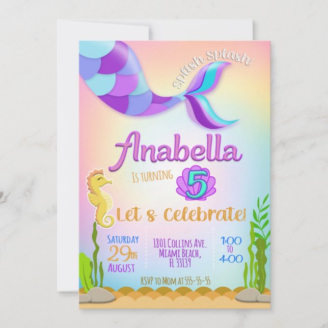 Little Mermaid invitation, Mermaid invitation, Invitation (Front)