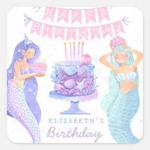 Little Mermaid Magical Under the sea  Birthday  Square Sticker