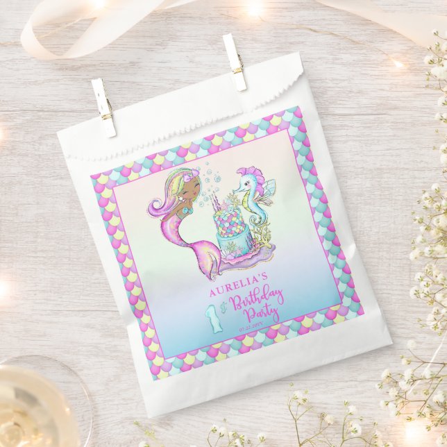 Little Mermaid of Colour - Girl 1st Birthday Party Favour Bags (Clipped)