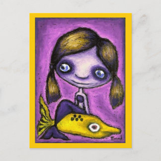 Little mermaid on a shark taxi postcard