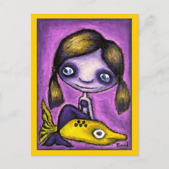 Little mermaid on a shark taxi postcard (Front)