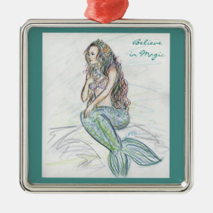 Little Mermaid on Rock Art Christmas Ornaments