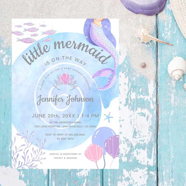 Little Mermaid On The Way Watercolor Baby Shower Invitation (Creator Uploaded)