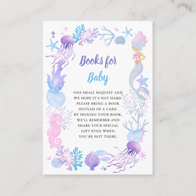 Little Mermaid Pastel Baby Shower | Books For Baby Enclosure Card (Front)