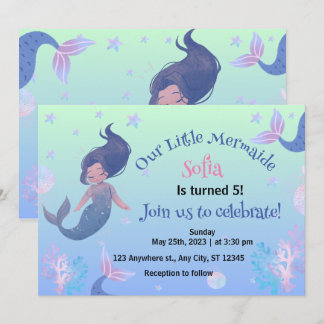 Little Mermaid  Pink 5th Birthday Invitation