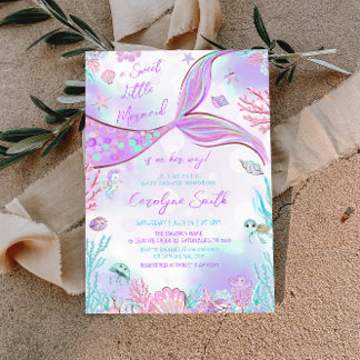 Little Mermaid Pink Purple Baby Shower Invitation