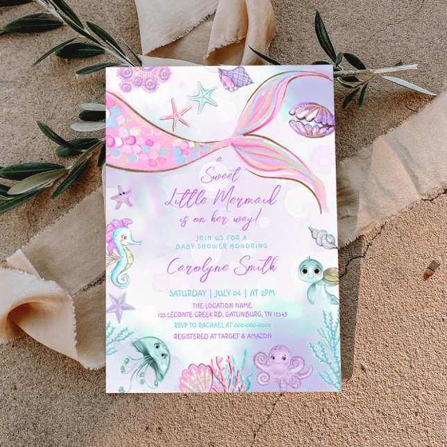 Little Mermaid Purple Pink Baby Shower Invitation (Creator Uploaded)