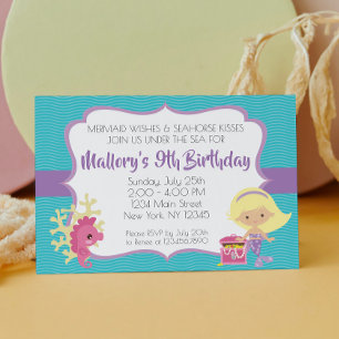 Little Mermaid Under the Sea Birthday, blonde Invitation