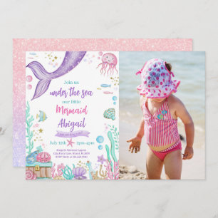 Little Mermaid Under The Sea Birthday Photo Invitation
