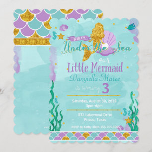 Little Mermaid Under the Sea Kids Birthday Invite