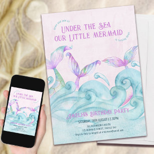 Little Mermaid Under the Sea Pink Girl Birthday Invitation