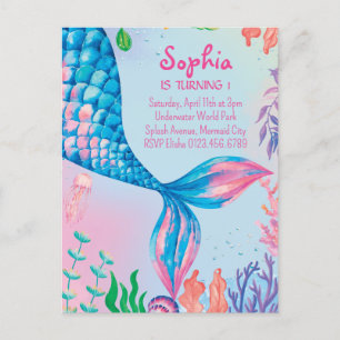 Little Mermaid Underwater Birthday Invitation Postcard