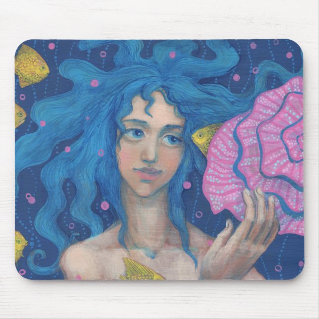 Little Mermaid, Underwater Fantasy Art, Pink Blue Mouse Mat (Front)