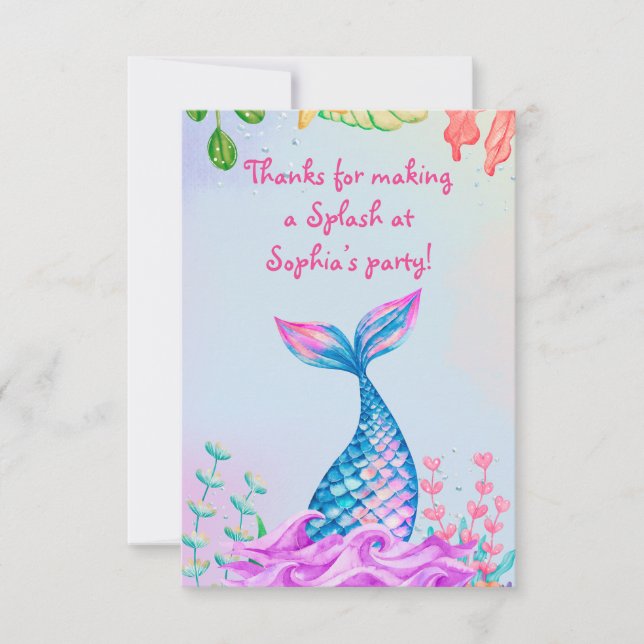 Little Mermaid Underwater  Thank You Card (Front)